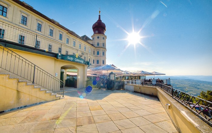 Göttweig Benedictine Abbey with sunshine and terrace.