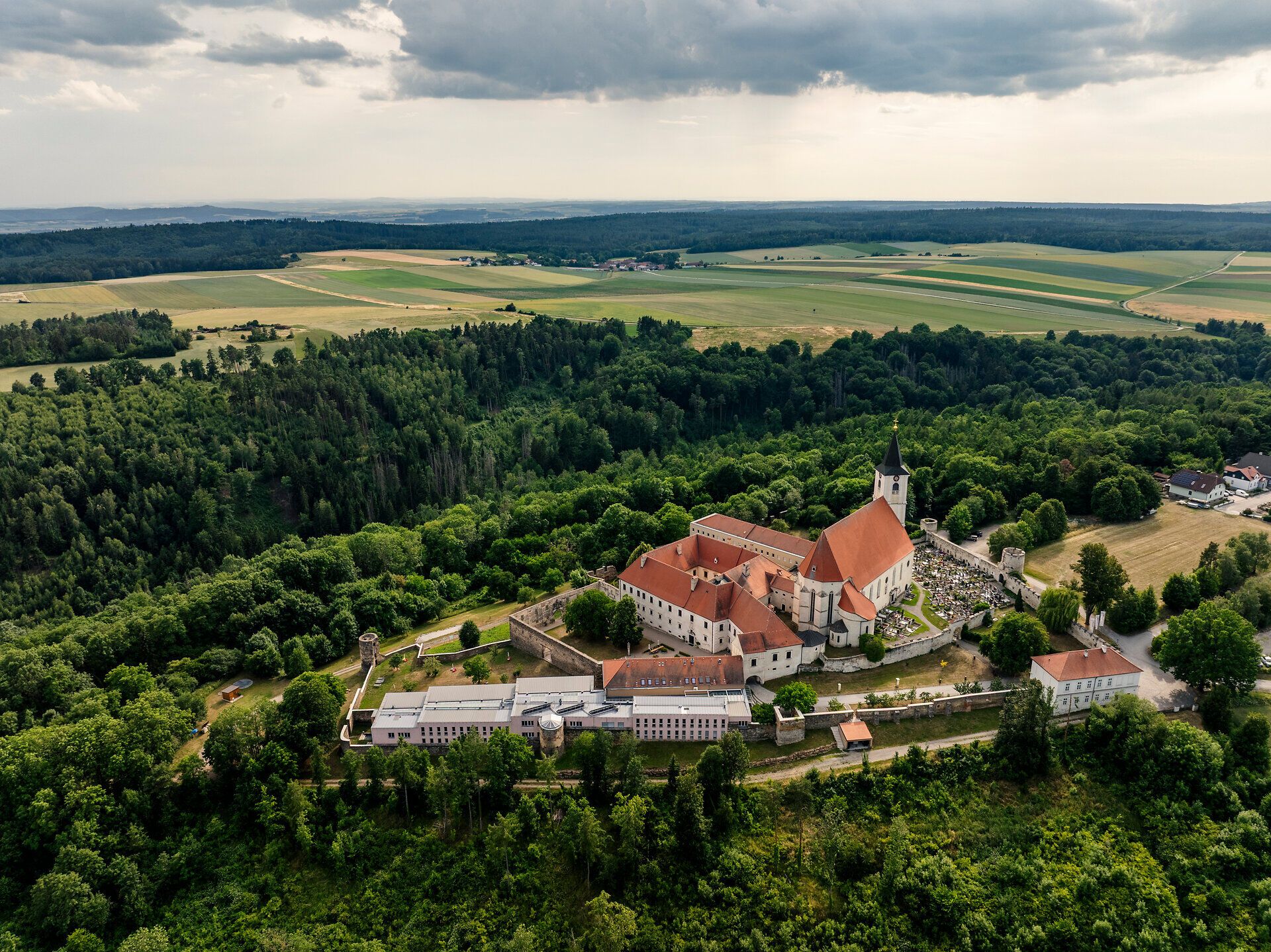 Drone view of Pernegg Abbey in the Waldviertel region