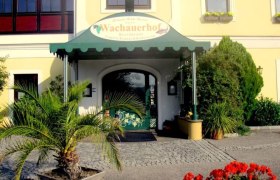 Entrance to the Wachauerhof with plants and flowers.