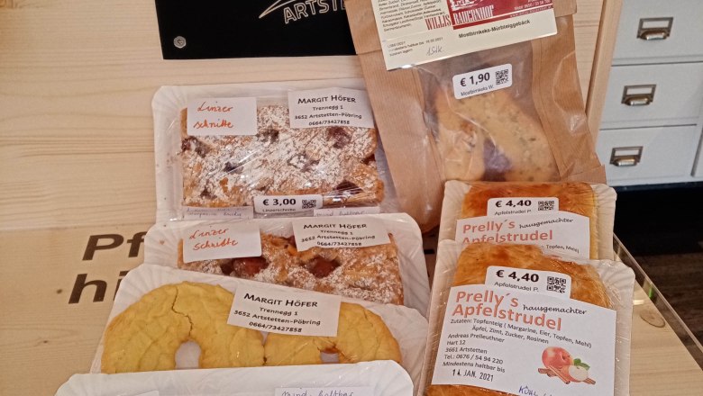 Pastries on offer in the village store