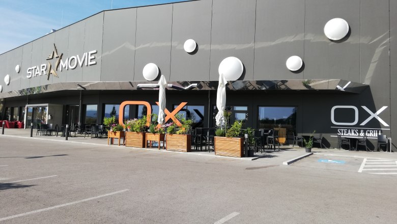 Restaurant and cinema view from outside