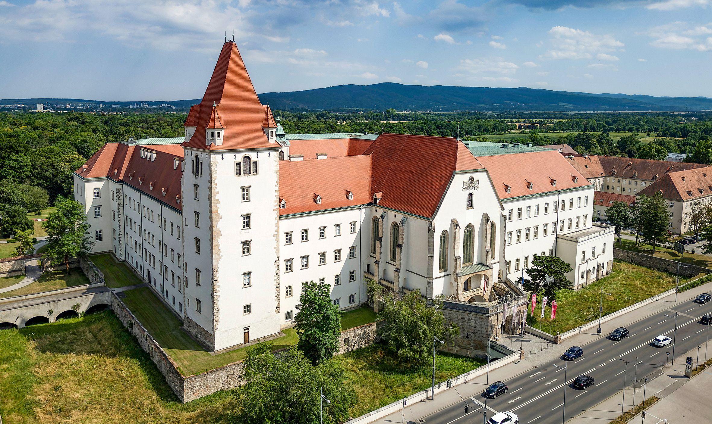 Aerial view of the Theresian Military Academy in Wiener Neustadt, Austria.