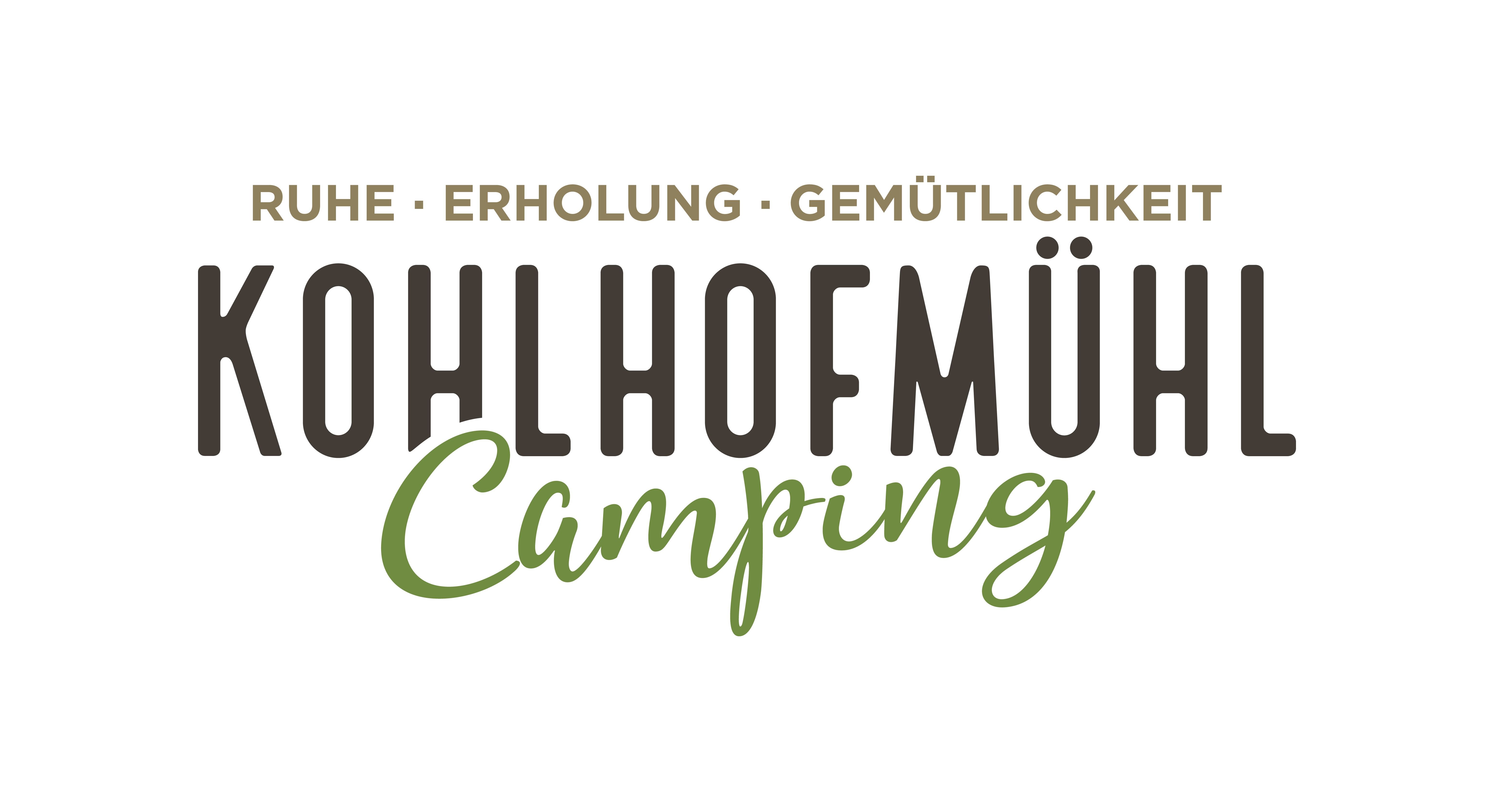 Logo of Kohlhofmühl Camping with the words peace, relaxation, coziness.