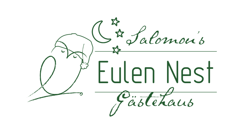 Logo of the Eulen Nest guest house with a sleeping owl, moon and stars.