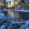 Pannonica, Wolfsthal, garden pond in winter, ice and snow