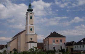 Church and municipal office in Eisgarn, Austria.
