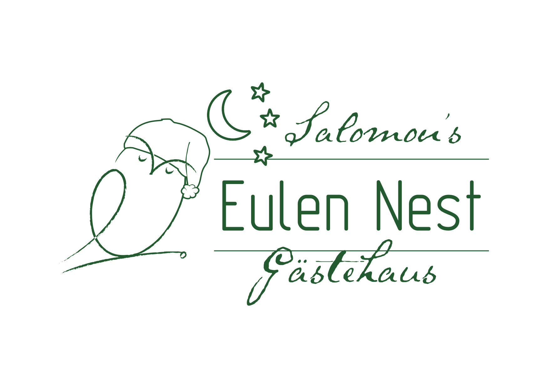 Logo of the Eulen Nest guest house with a sleeping owl, moon and stars.