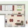 Floor plan of an apartment with bedroom, living room, kitchen and bathroom.