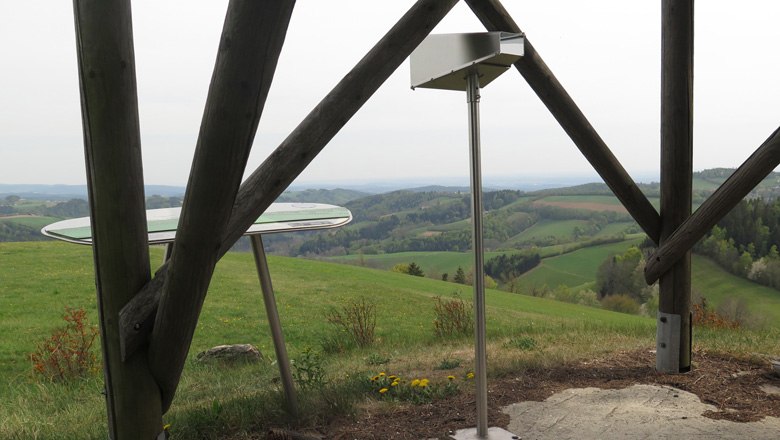 Viewpoint in the Vienna Alps with telescope and panorama board.