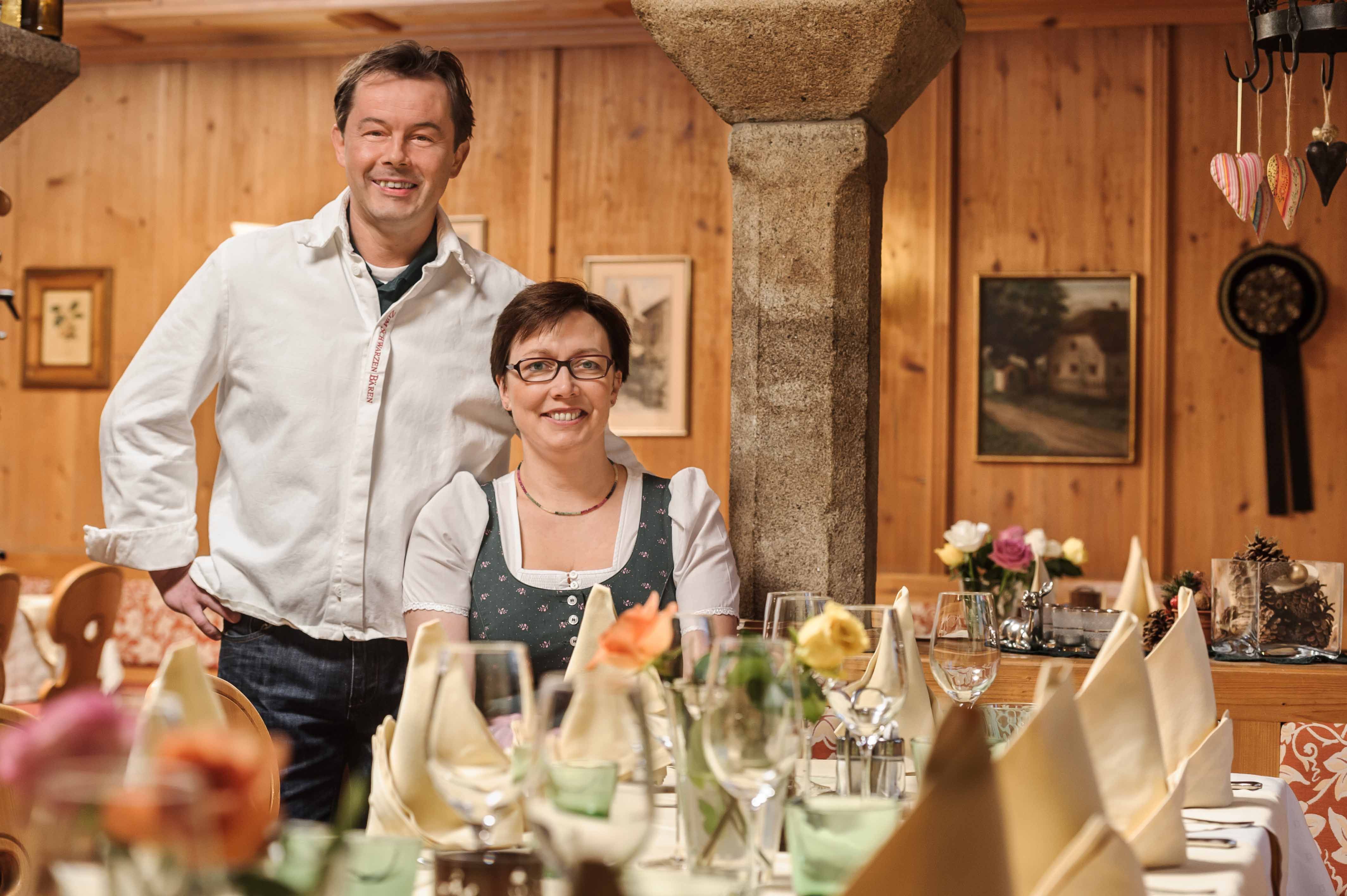 The owners of the Hotel Zum Schwarzen Bären, Martin and Erika Pritz, in their restaurant