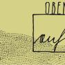 Graphic with the word 'OBEN' over a rectangle containing the word 'auf' on a light green background with black strokes.