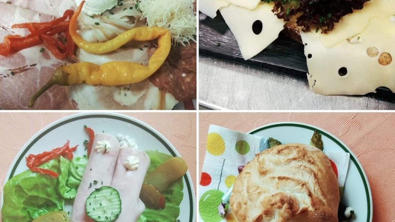Various Austrian snacks with sausage, cheese and bread.
