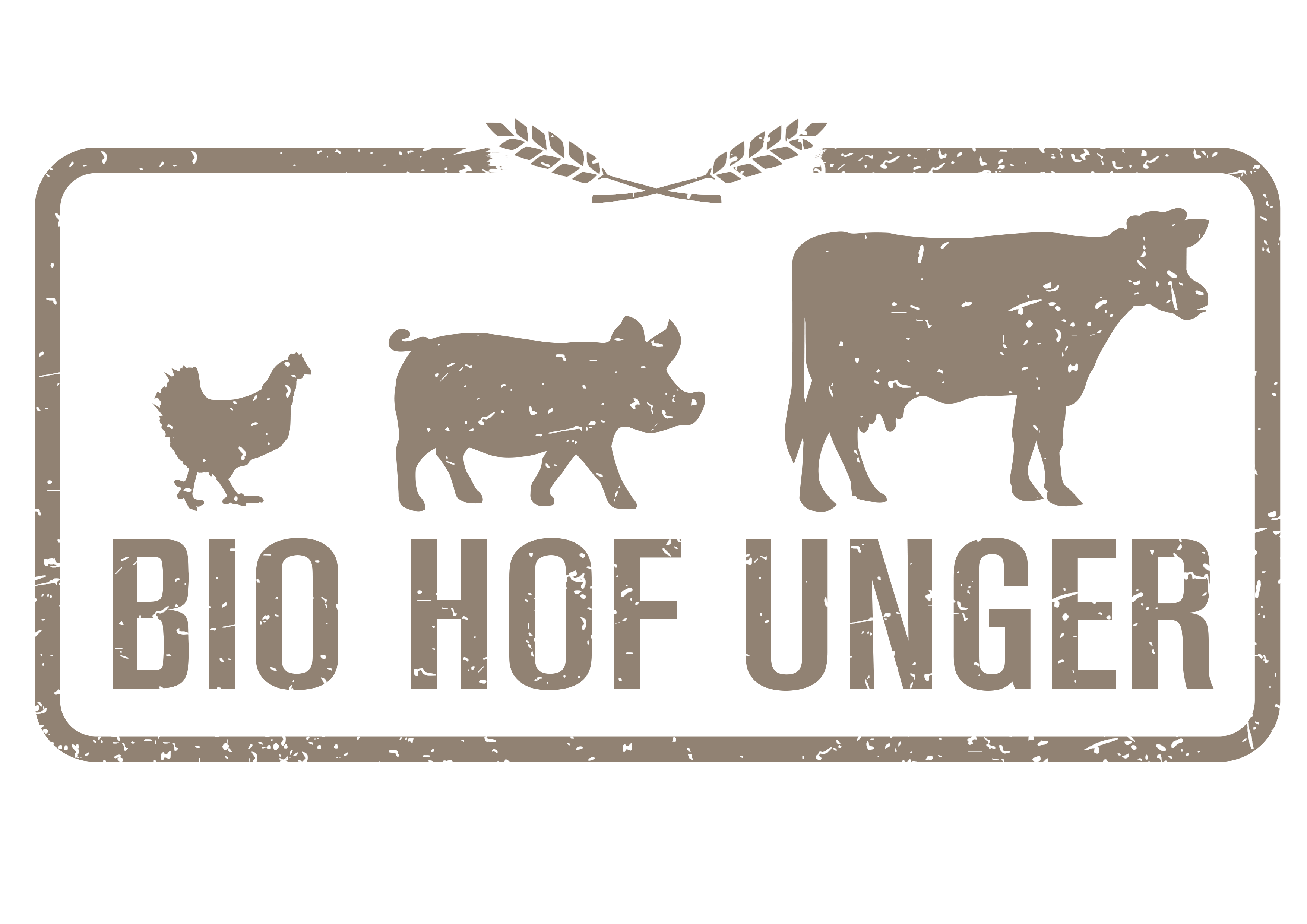 Logo of Biohof Unger with silhouettes of chicken, pig and cow.