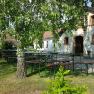 Outdoor area of a wine tavern with beer tables under trees.