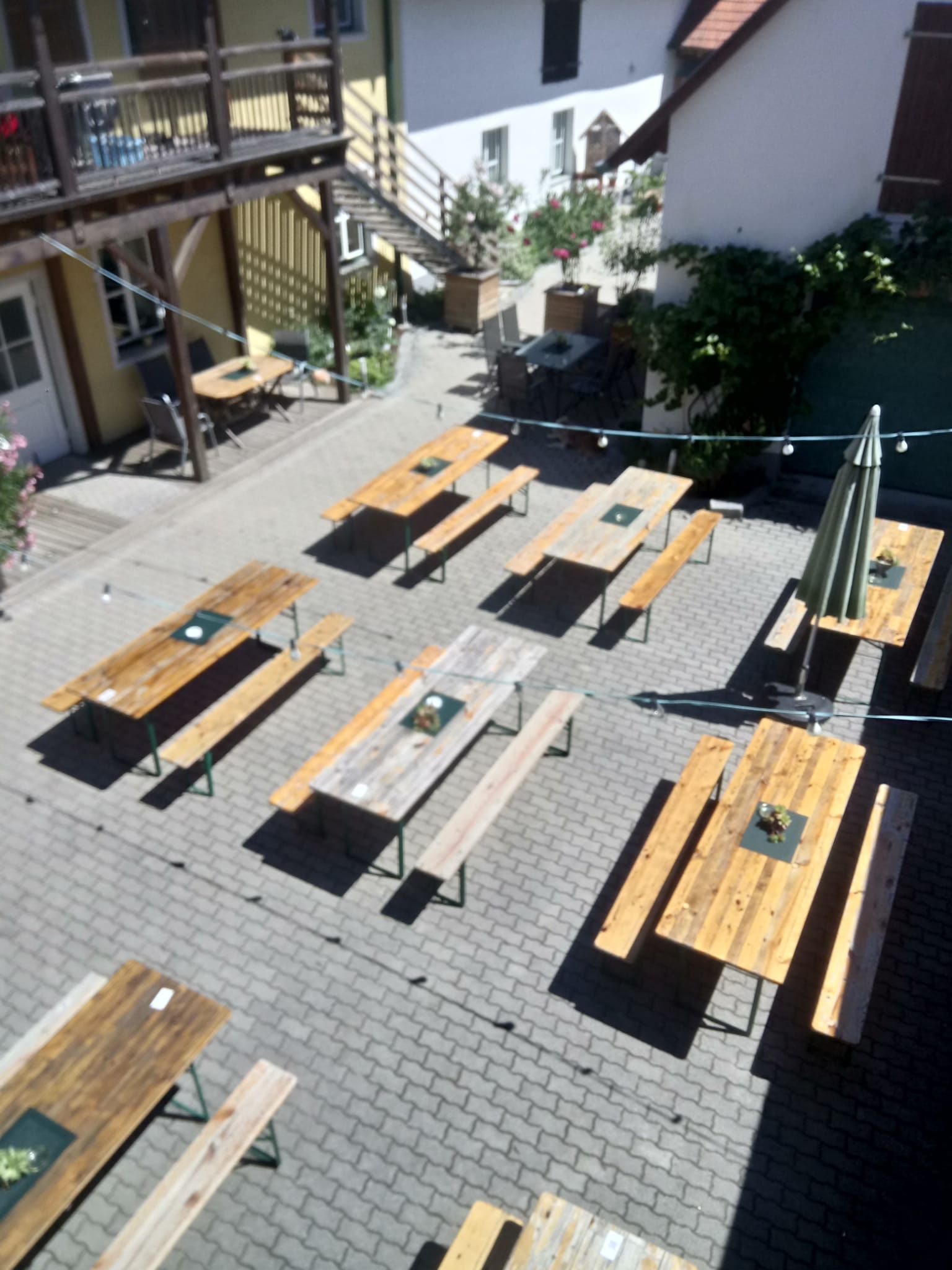 Aerial view of inner courtyard with wine taverns 